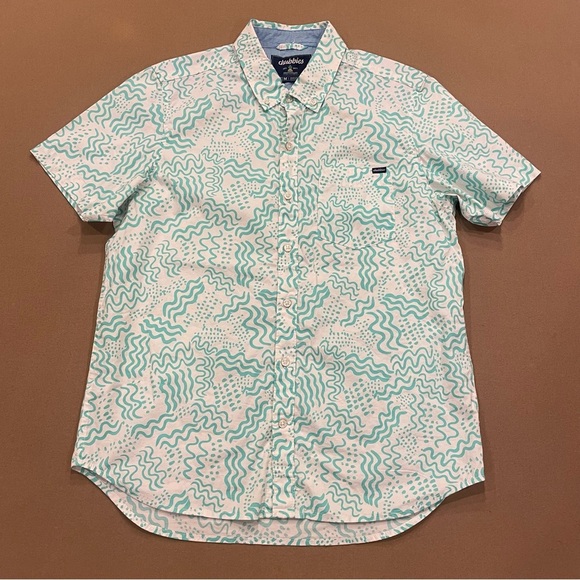 Men’s Chubbies Short Sleeve Button Down White/Blue Squiggly Print Size Medium - Picture 1 of 11